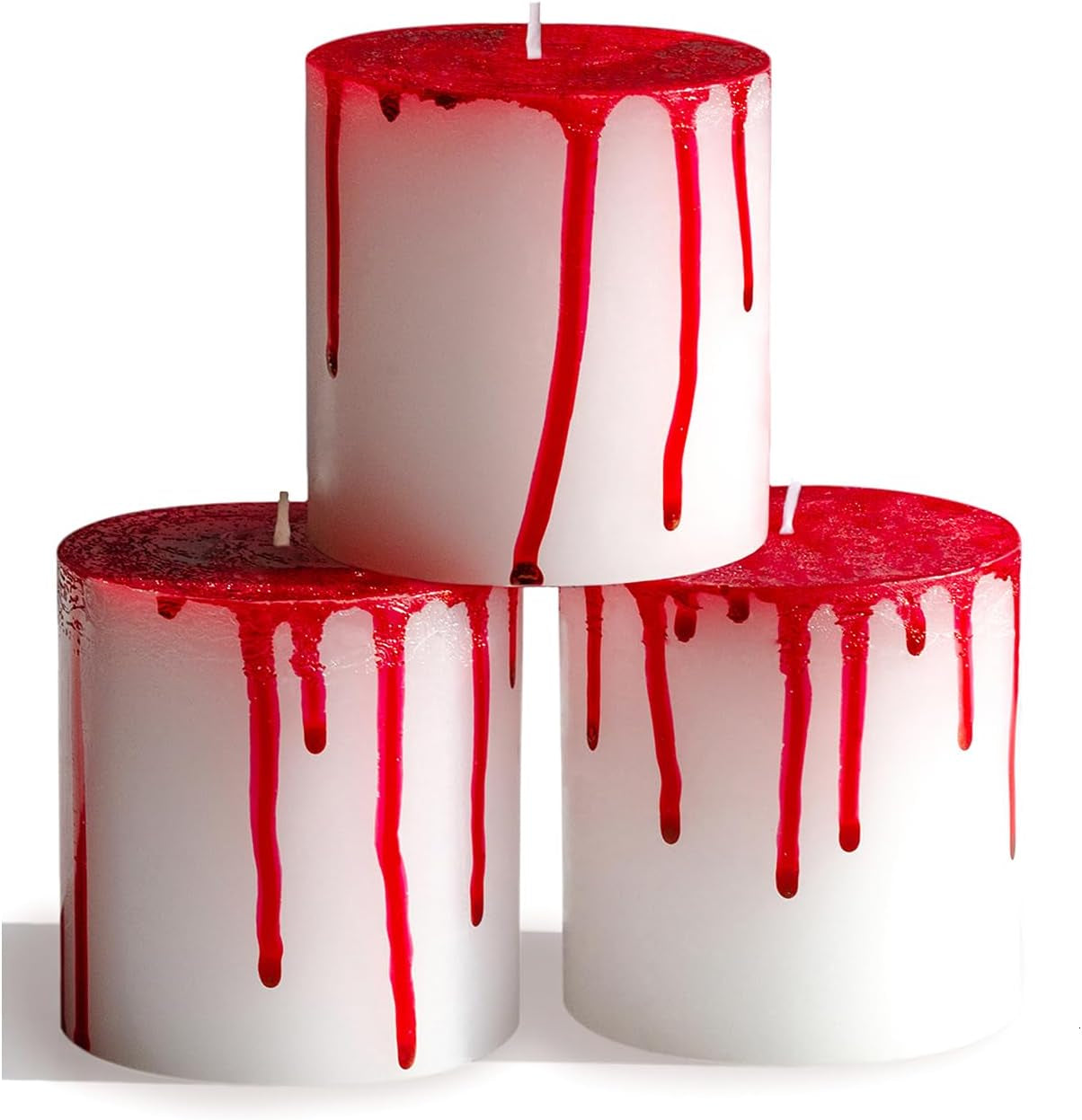 3X3 Pillar Candles Set of 3 - No Drip Candles - Decorative Candles Unscented Ideal as Halloween Candles and Bloody Halloween Decor - Bloody Candles Pillar