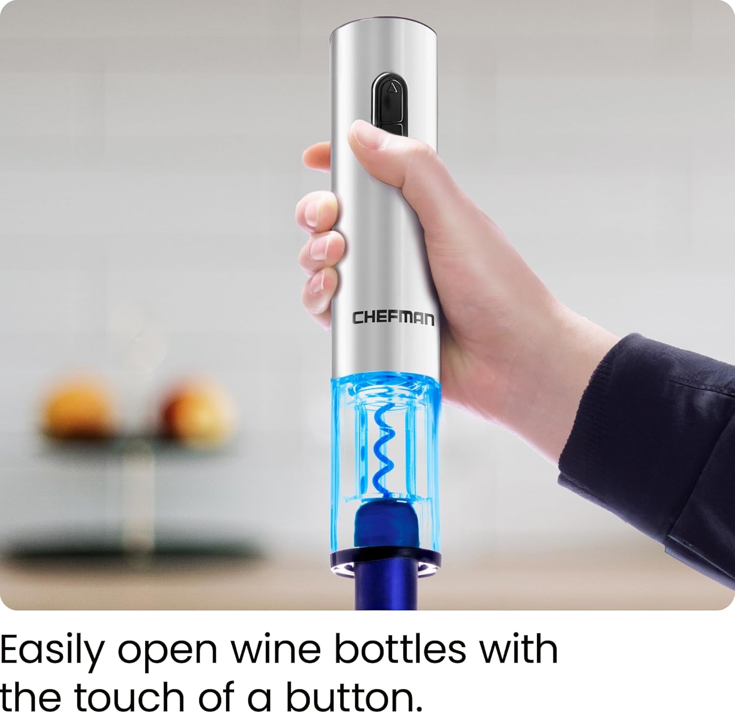 Electric Wine Opener W/ Foil Cutter, One-Touch, Open 30 Bottles on Single Charge, Automatic Corkscrew & Foil Remover, Rechargeable Battery, 110 Watts, 120 Volts, Stainless