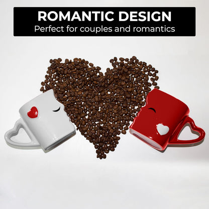 - Coffee Mugs/Kissing Mugs Set Ceramic with Gift Box (Red)